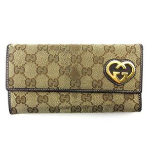 GUCCI Long Wallet GG Canvas Beige Canvas x Leather Authentic